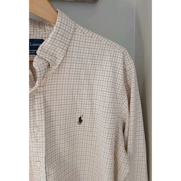 Ralph Lauren Classic Fit Button Down Shirt Size XL Tan Plaid Work Cotton - Picture 1 of 9